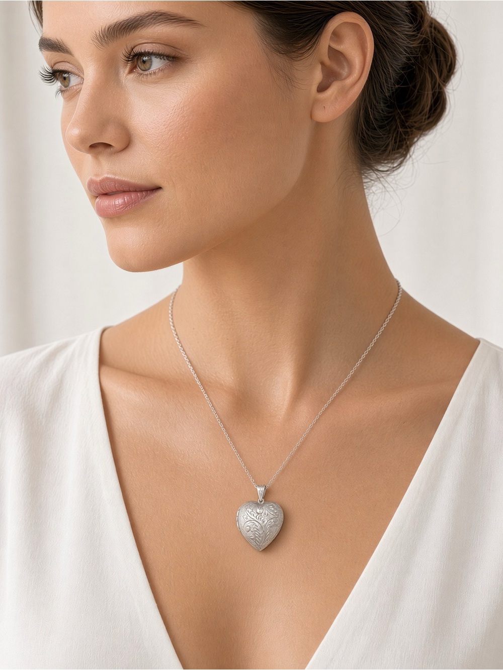 Sterling Silver Puffy Heart Locket Pendant Vintage Engraved 925 1.5 Inches